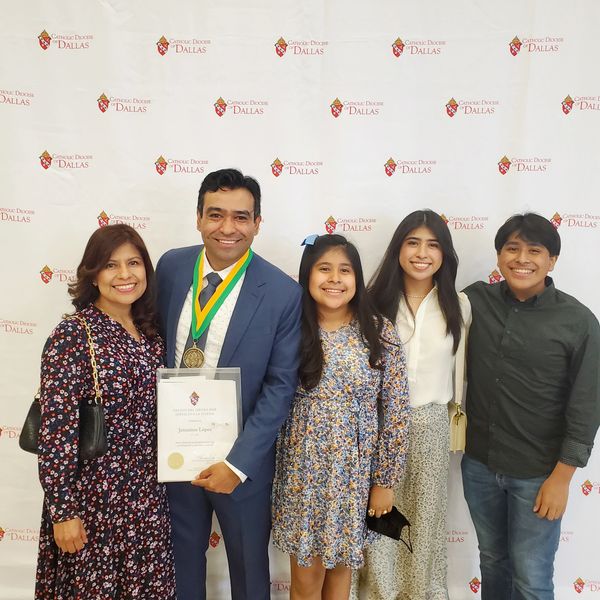 With my family during the 2021 Bishop’s Service Award, presented to me by Bishop of Dallas.
