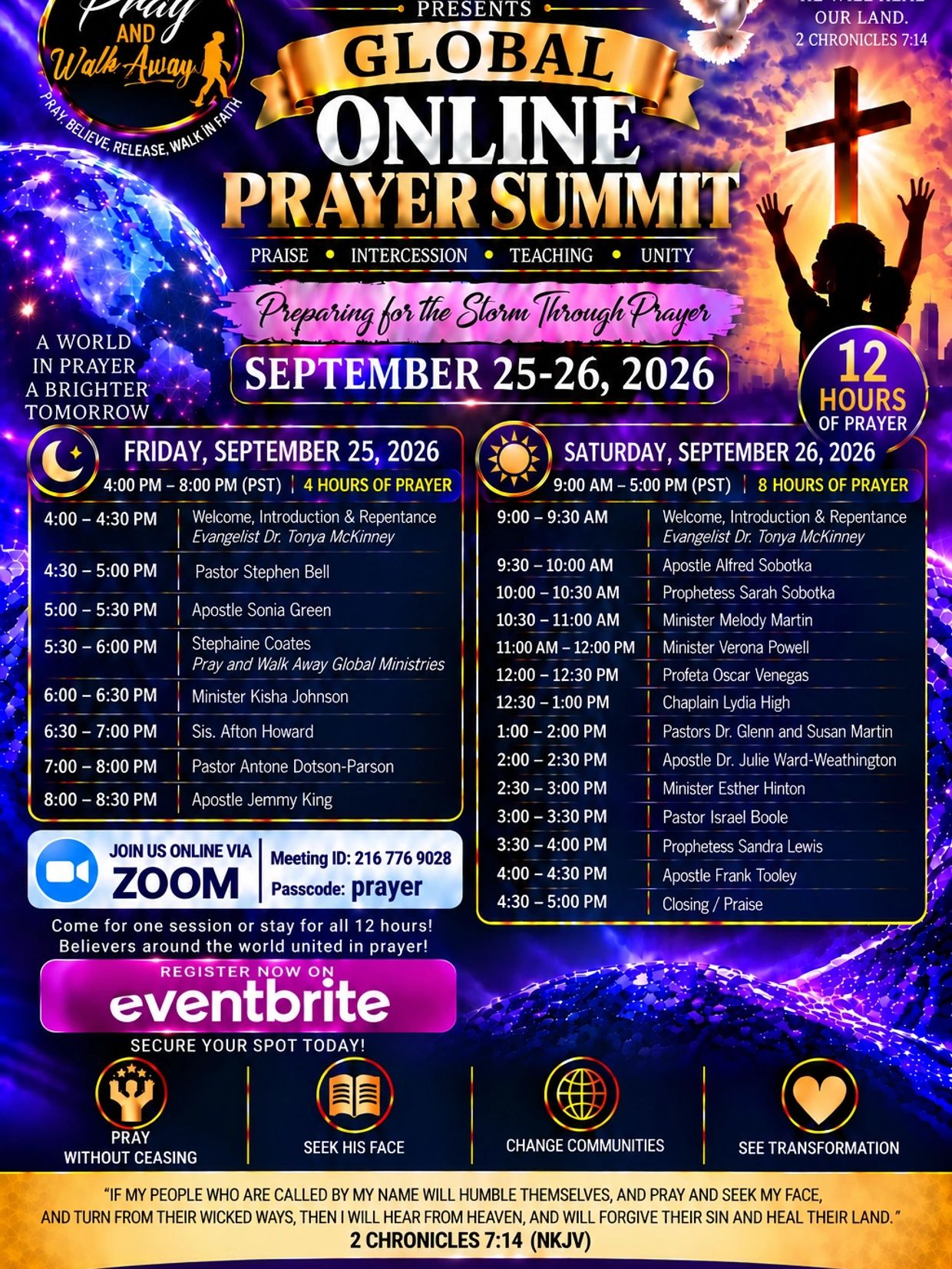 Global Online Prayer Summit September 25-26, 2026 with 12 hours of prayer.