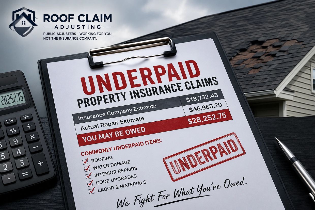 Underpaid property insurance claim help from Roof Claim Adjusting in Orlando, Florida.