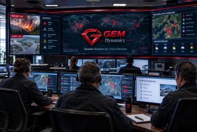 Team monitors crisis data in a high-tech control room.