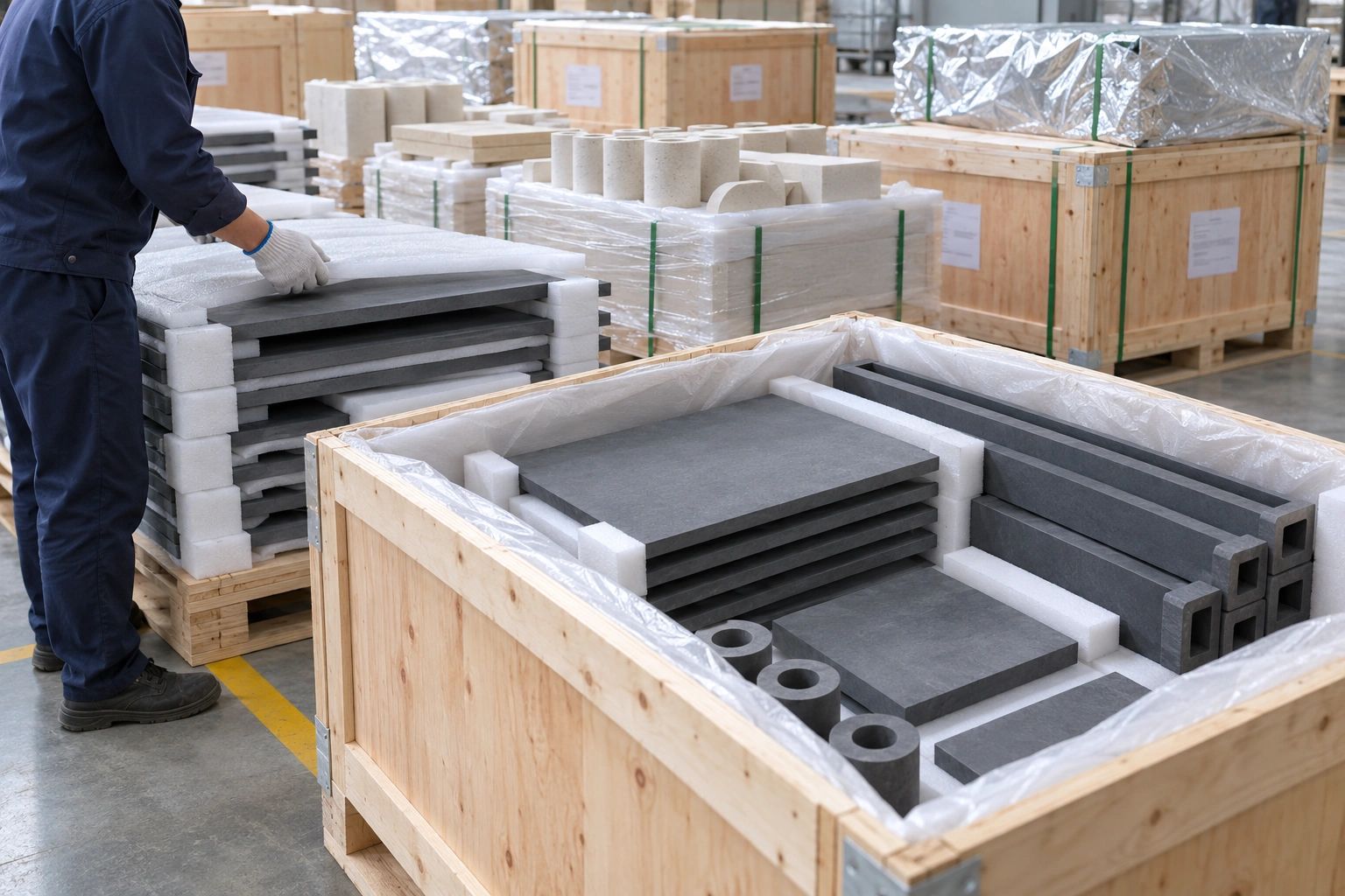 Kiln shelves, mullite batts and refractory kiln furniture prepared for export