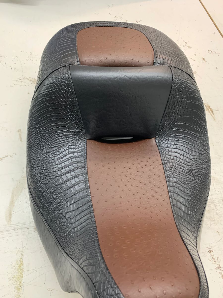 Custom motorcycle seat cover for a stock seat