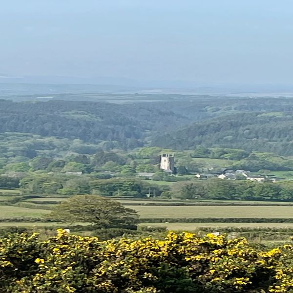 Church tower in landscape setting within south east Cornwall