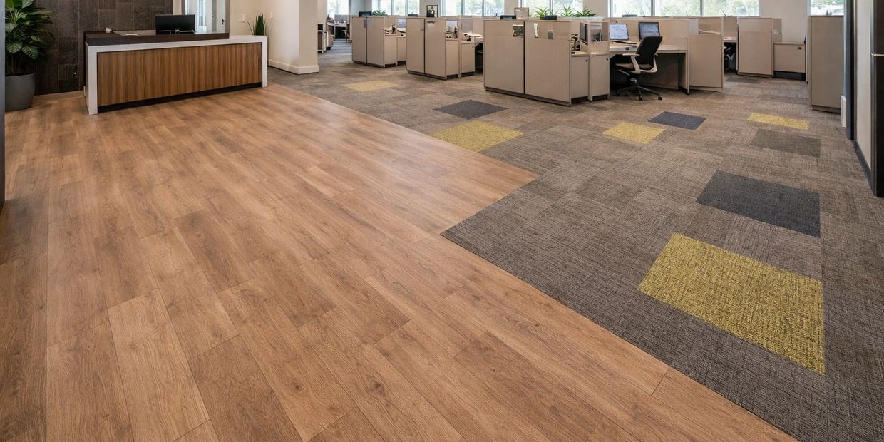 commercial vinyl plank glue down and carpet tile installation in redford mi office dunes carpet inc