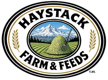 Logo with haystack, pitchfork, and mountain.