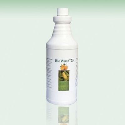 Bottle of BioWash 25, a cleaning or washing product.