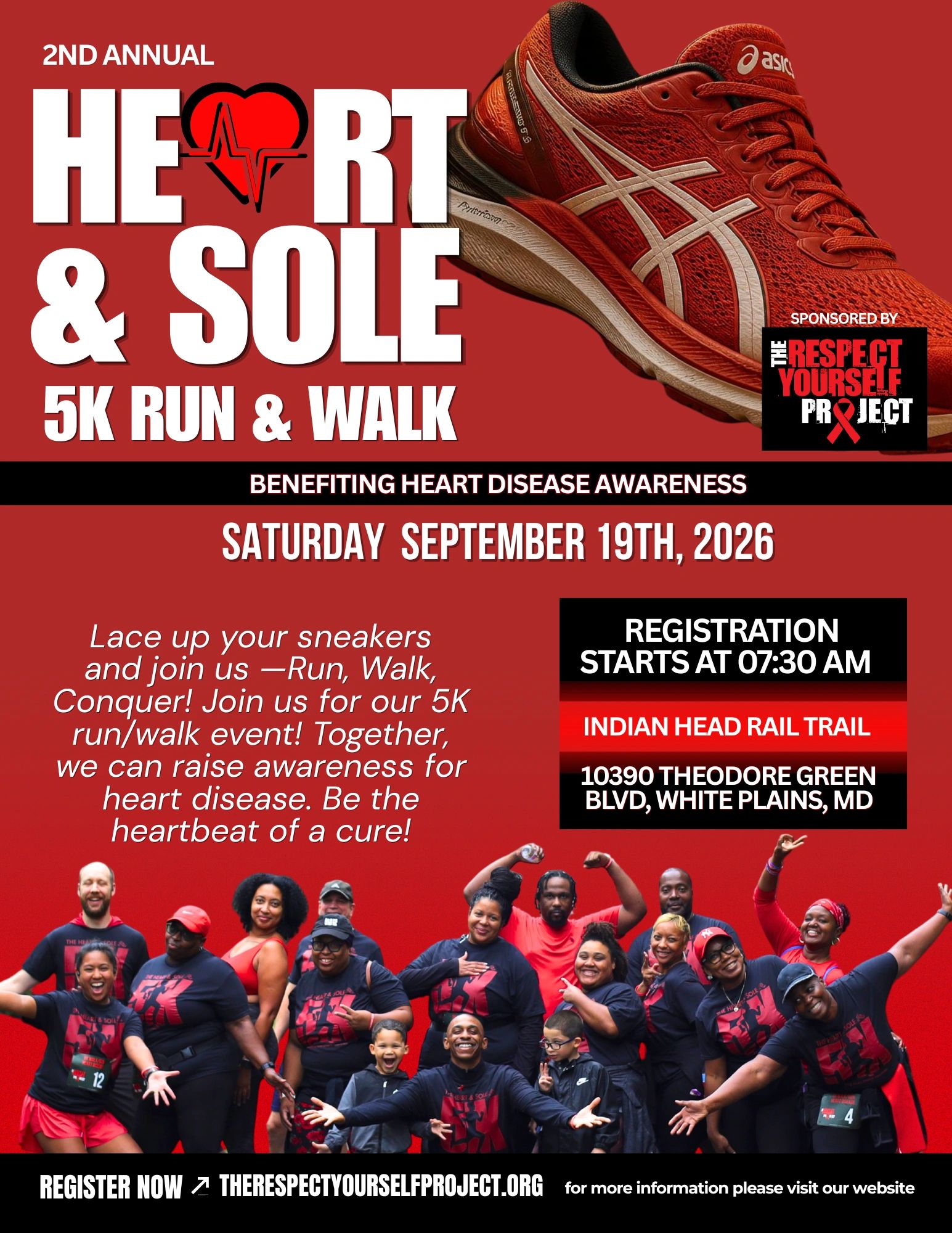 Flyer for the 2nd Annual Heart &amp; Sole 5K Run &amp; Walk on September 19, 2026.