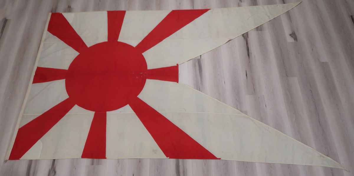 RARE WW2 Imperial Japanese Navy Commodore Rank Rising Sun Flag w/ Maker Tag