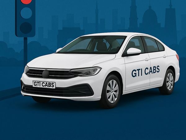 White GTI CABS car promoting safe travel and safety first.