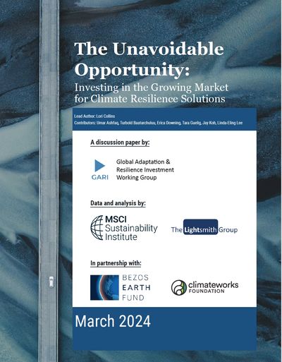 Cover page of a 2024 report on climate resilience investment opportunities.
