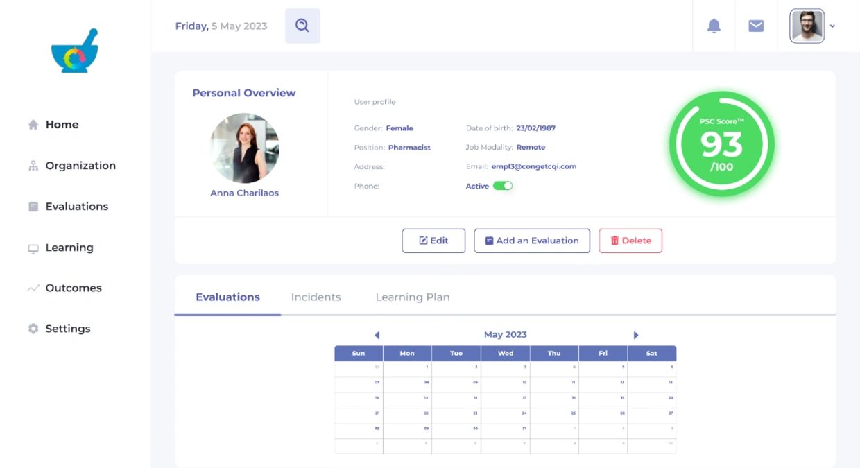 CogentQI Platform User Profile View