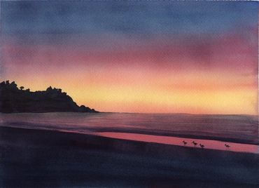 Diane Pope painting - a shoreline scene at twilight