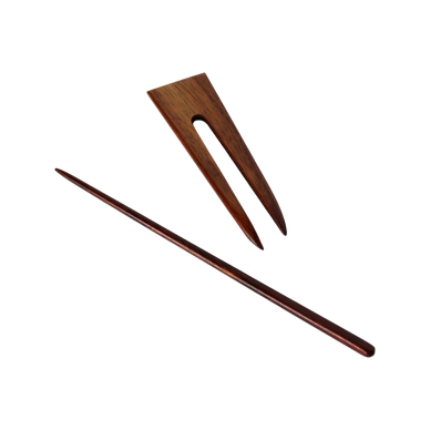 koa hair picks: one similar to a chopstick and the other has 2 prongs