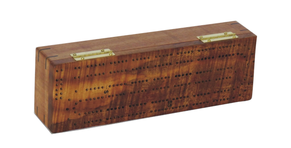 hinged cribbage box with pegs and space to hold cards