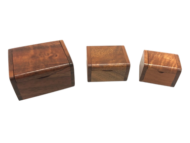 three Koa hinge boxes