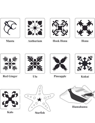 Hawaiian quilt designs for magnets.  Also starfish and humuhumu