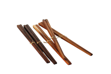 Koa chopsticks wrapped with raffia