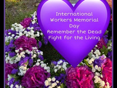 Purple floral wreath honoring International Workers Memorial Day.