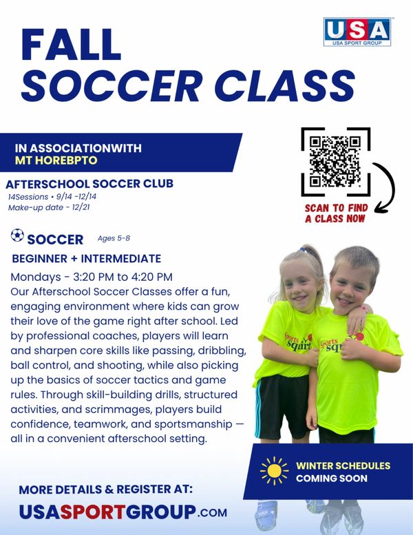 Fall soccer class for kids with beginner and intermediate levels.