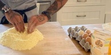 Chef Joshua Tango hand makes pasta using Taramasso Ranch eggs. 