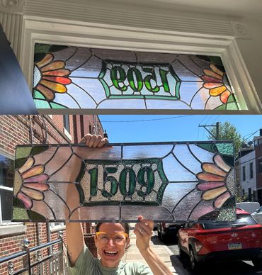 Stained Glass Address Signage Transom above front door