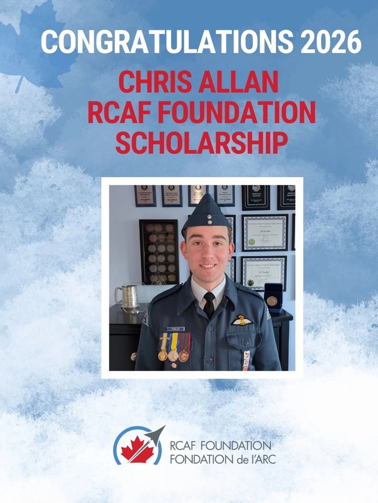Chris Allan awarded the 2026 RCAF Foundation Scholarship.