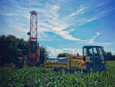Elements Geo Corp Drilling in Brantford, Ontario in a corn field