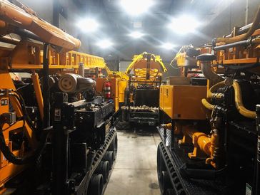 3 of Elements' environmental & geotechnical drilling rigs in our shop in Hamilton, Ontario.
