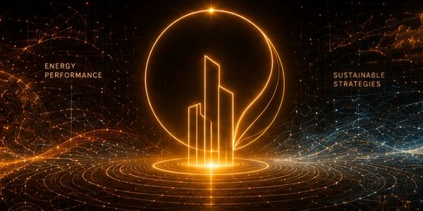 Glowing digital cityscape symbolizing energy and sustainability strategies.