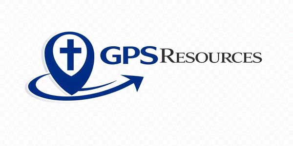 Logo of GPS Resources with a cross inside a location pin icon.