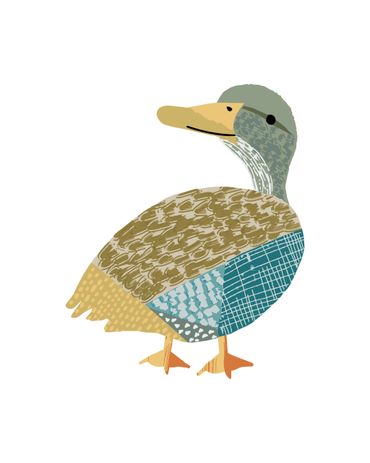 Stylized illustration of a duck with patterned feathers.