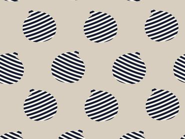 Pattern of navy and white striped circles on beige background.