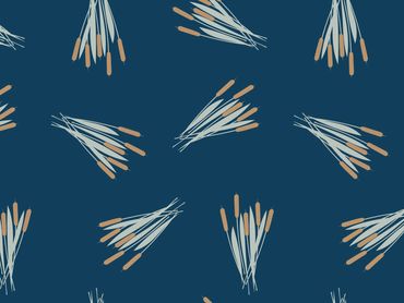 Pattern of paintbrush bundles on a dark blue background.