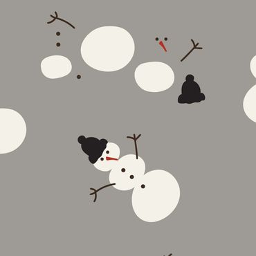 Abstract snowman parts scattered on a gray background.