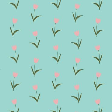 Pattern of pink tulips on a light blue background.