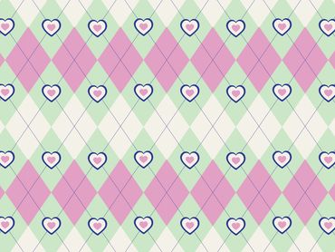 Pastel argyle pattern with hearts inside diamonds.