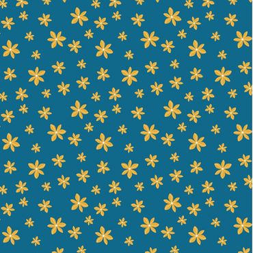 Yellow flowers scattered on a blue background.