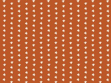 Orange background with vertical rows of small white abstract shapes.