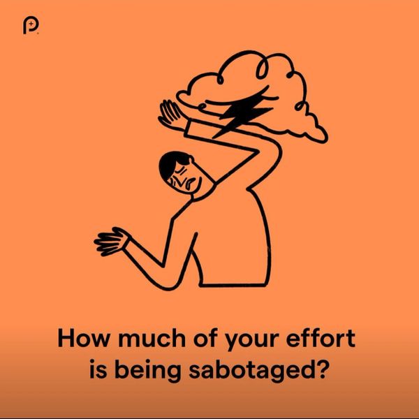 Illustration of a person struck by a lightning bolt with text about effort sabotage.