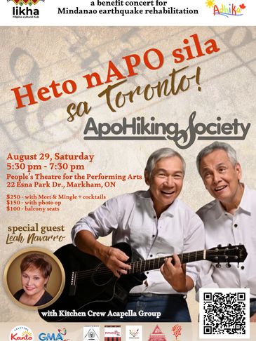 Benefit concert for Mindanao earthquake featuring Apo Hiking Society in Toronto.