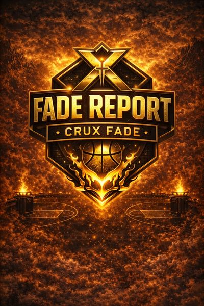 Glowing golden emblem with basketball and text "Fade Report Crux Fade".