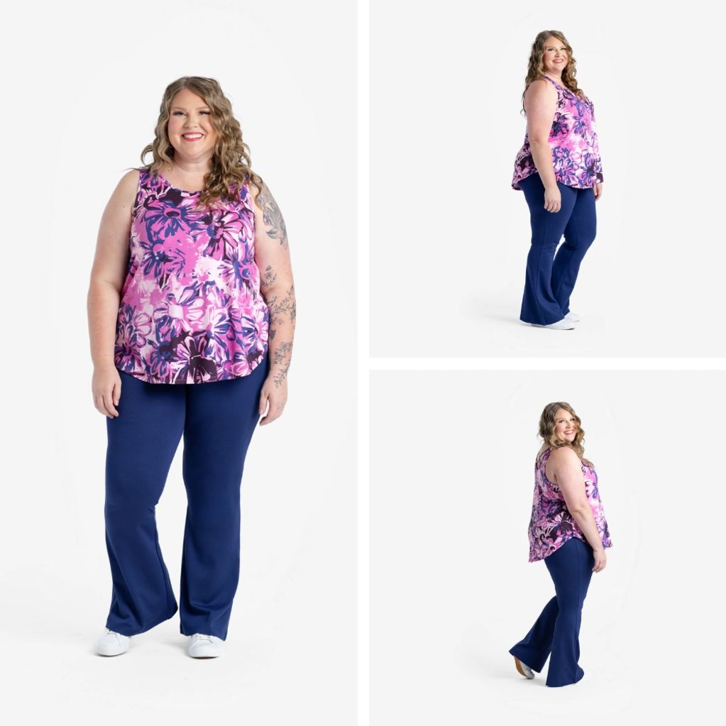 woman standing wearing lularoe cocoa tanks and lularoe jeans