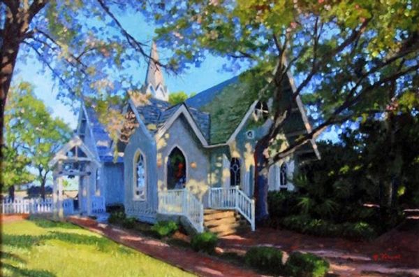 Impressionistic oil painting of the chapel located on Bald Head Island, NC.