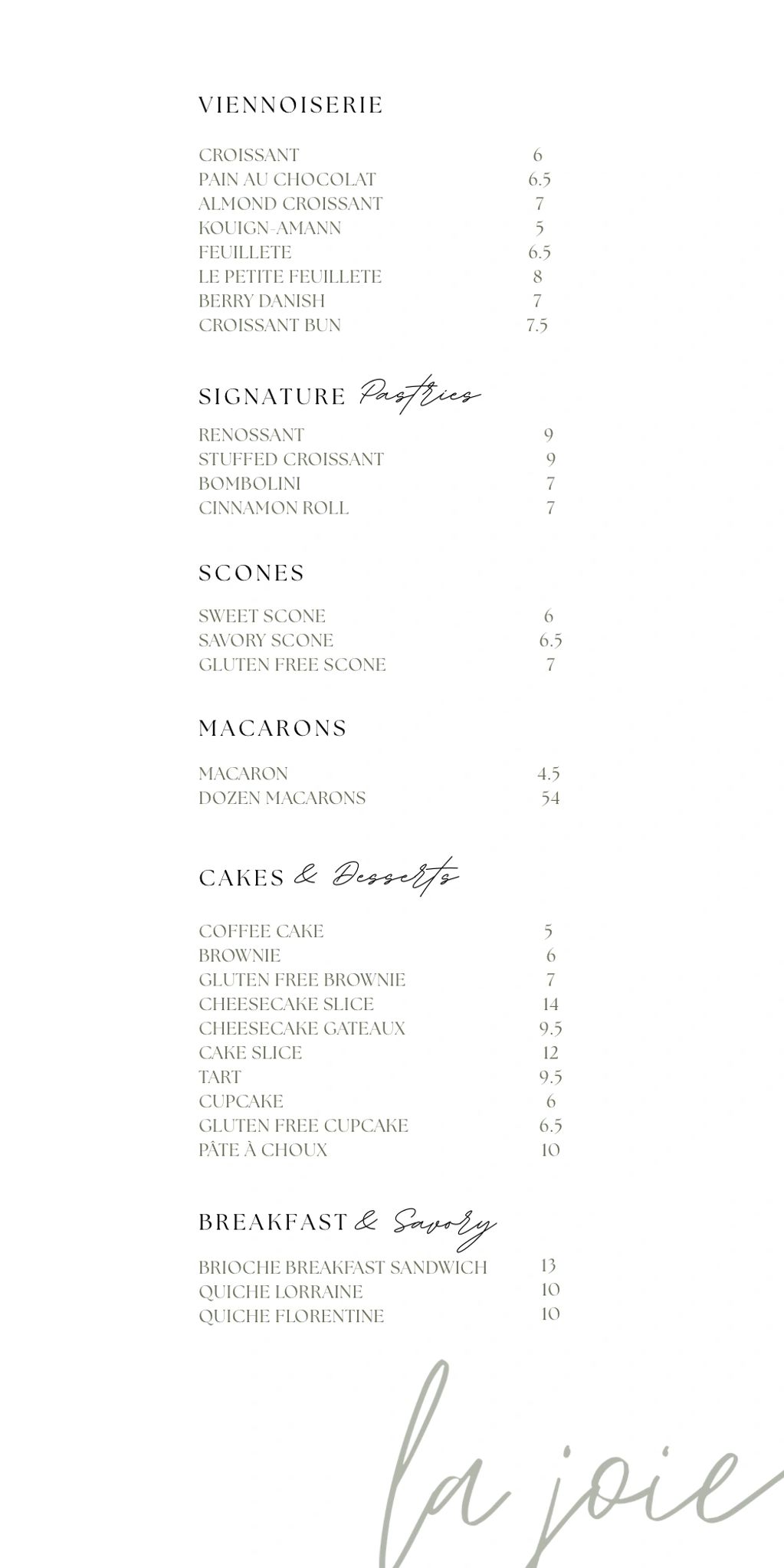 Daily Pastry Menu