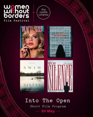 Film festival poster showcasing women-directed short films for May 30 screening.