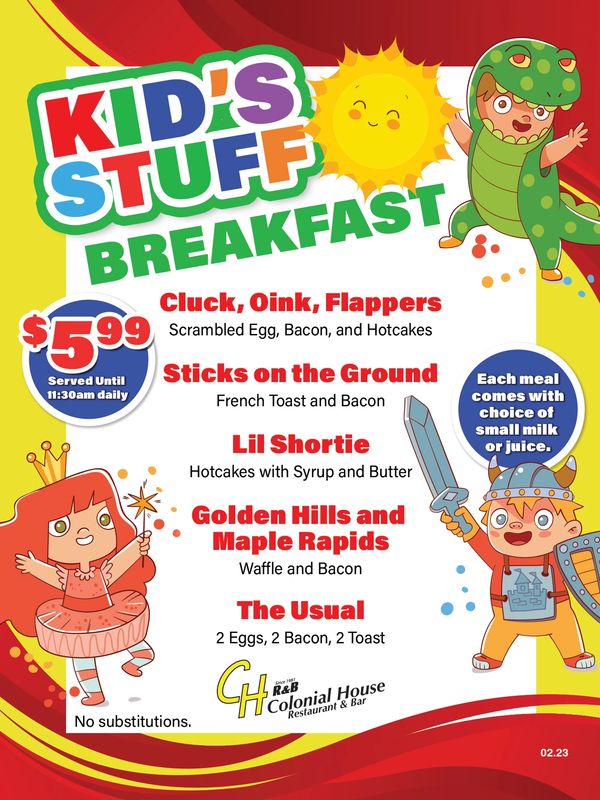 Kid's stuff breakfast kids menu