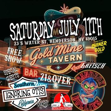 Vintage-style poster for a free show at Gold Mine Tavern in Henderson, NV.