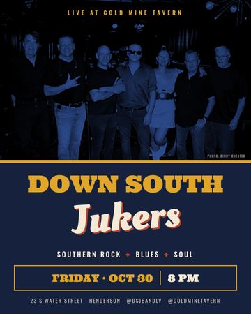 Down South Jukers, Oct 30, 8 PM at Gold Mine Tavern. Southern rock, blues & soul. Photo: Cindy Chest