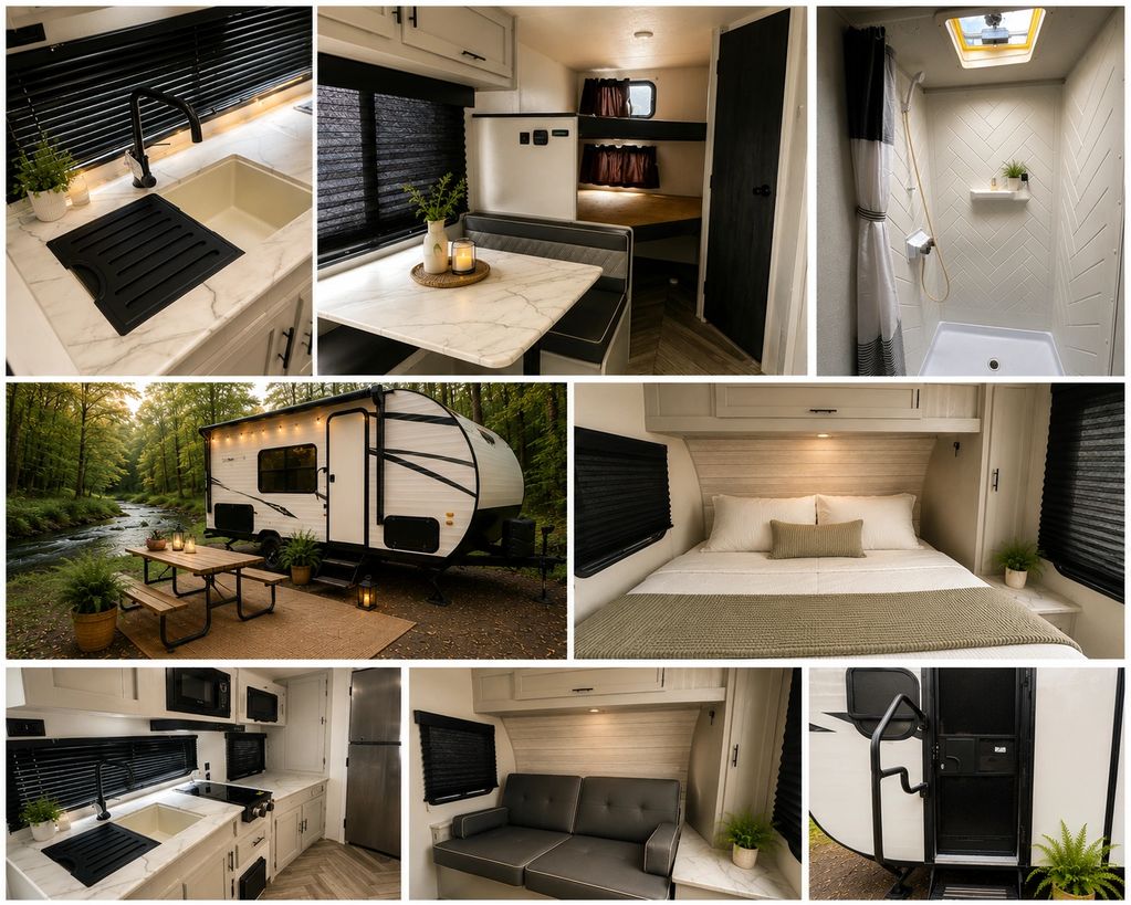 Modern and cozy RV interior and exterior views.