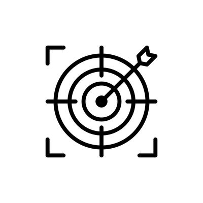 Target icon with an arrow hitting the bullseye inside focus brackets.
